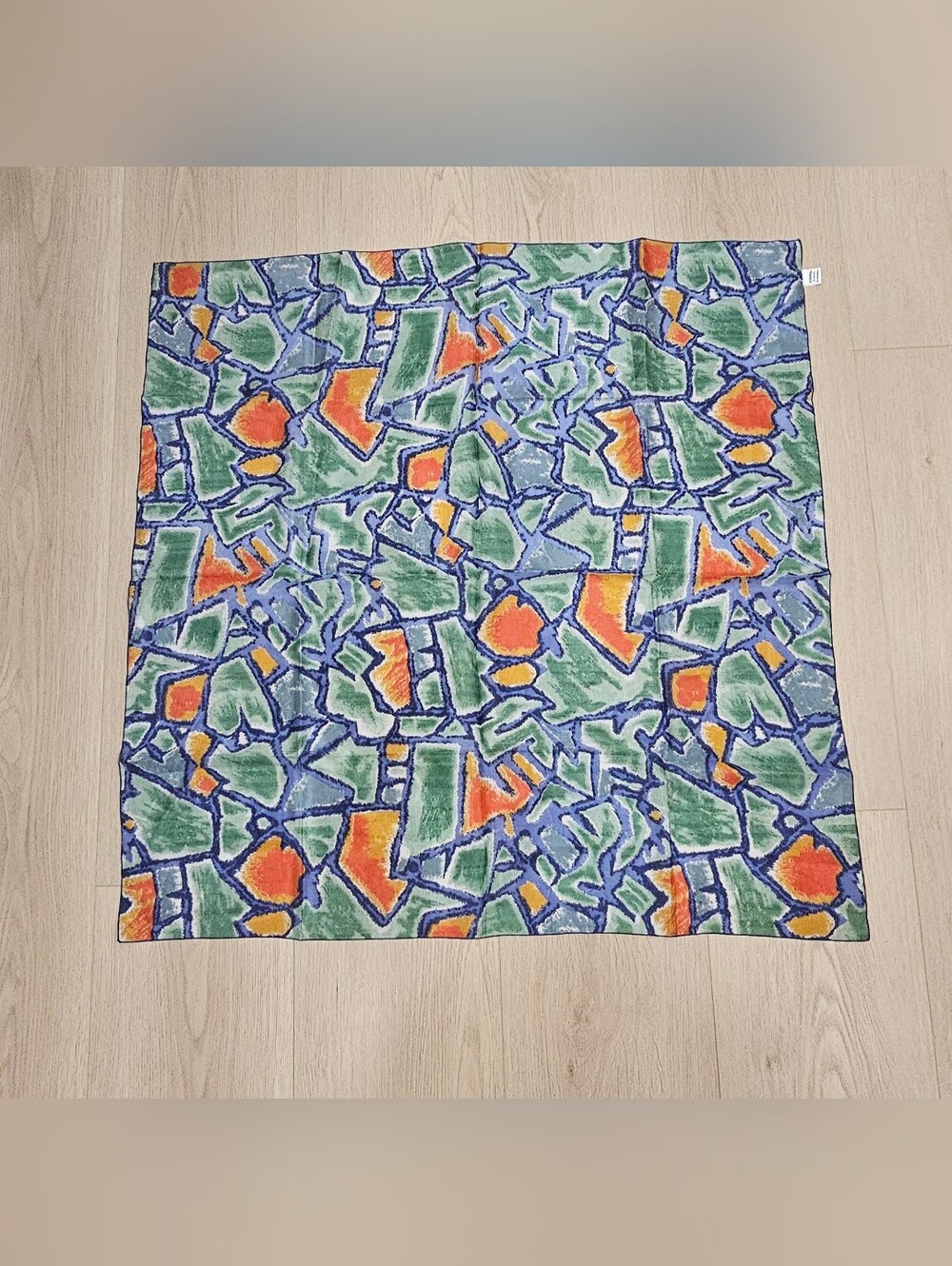 Vintage French Pure Silk Scarf 34” Square Abstract Geometric Multicolor